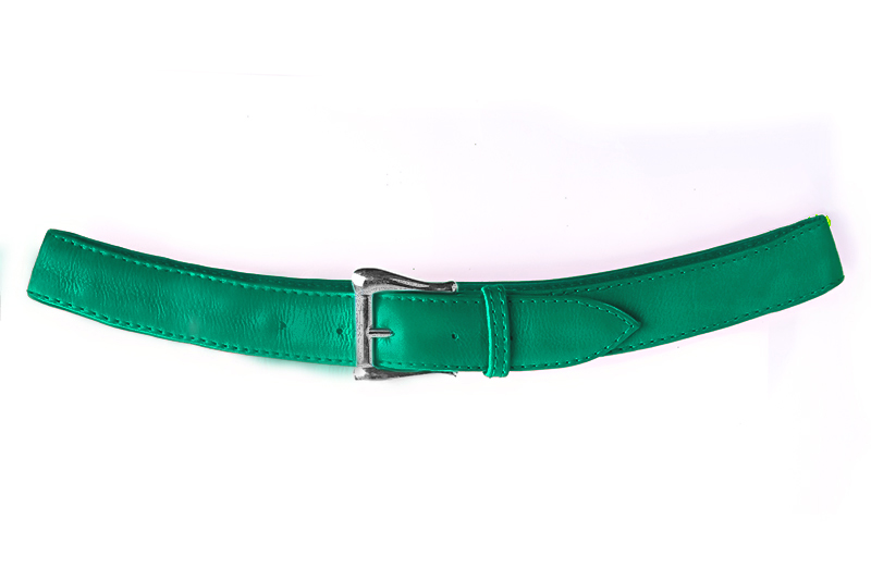 Emerald green women's dress belt, matching pumps and bags. Made to measure. Profile view - Florence KOOIJMAN